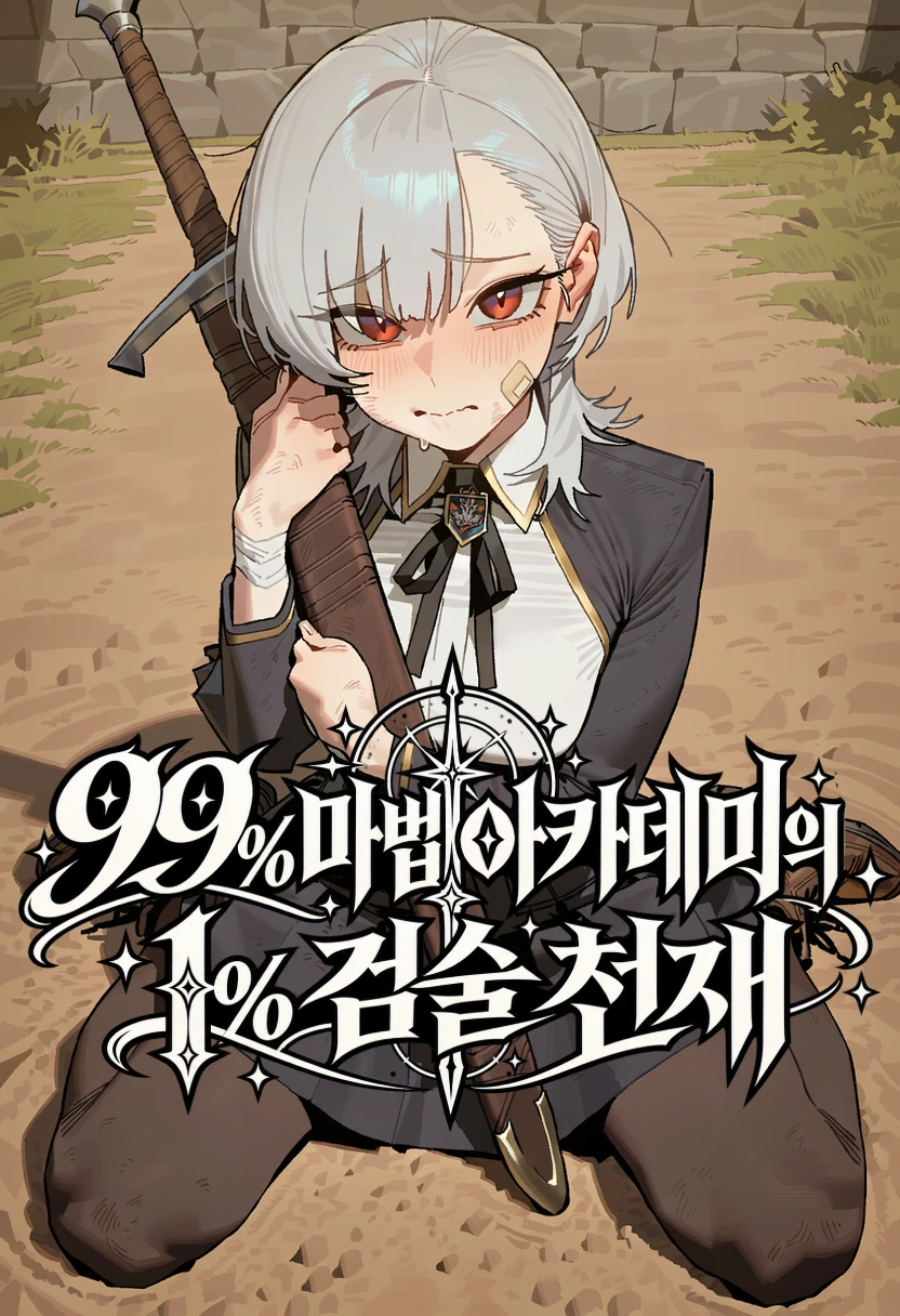 은회색 머리의 리젤과 작품 제목이 담긴 99%마법 아카데미의 1%검술 천재 표지